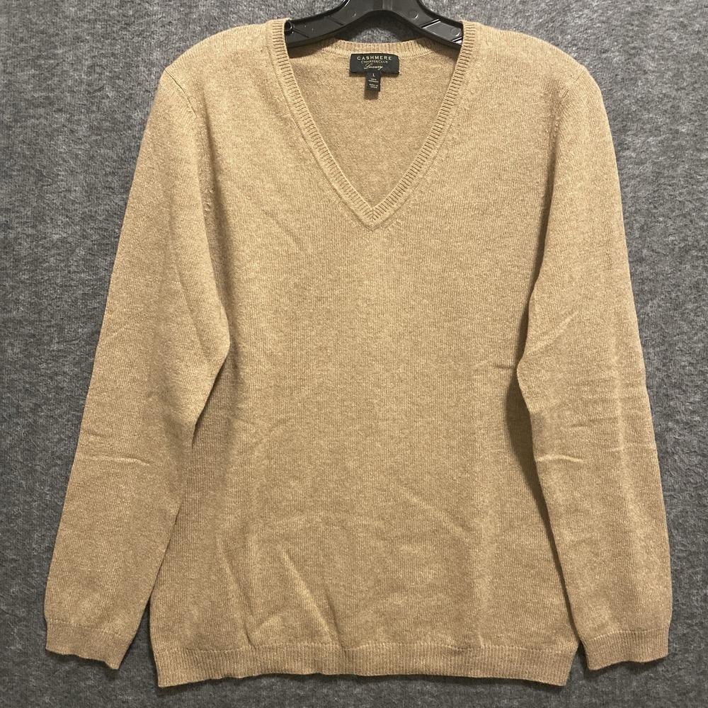 NEW Charter Club Luxury Cashmere Sweater Womens L Brown‎ Soft Minimalist Preppy
